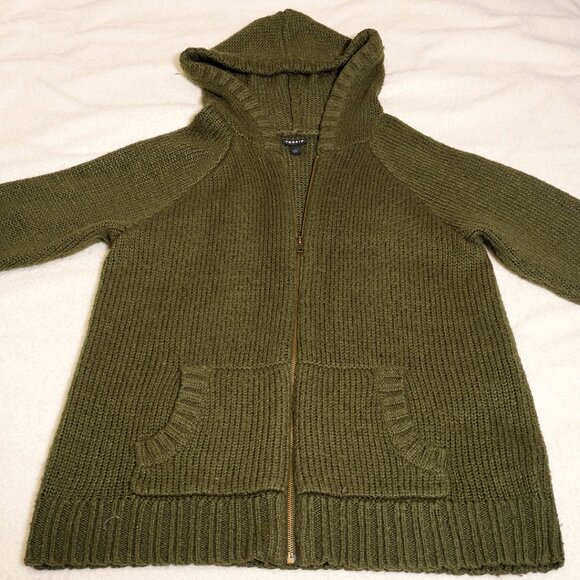 Rib Star Elbow Patch Zip Hoodie Cardigan Olive Green - Picture 6 of 10